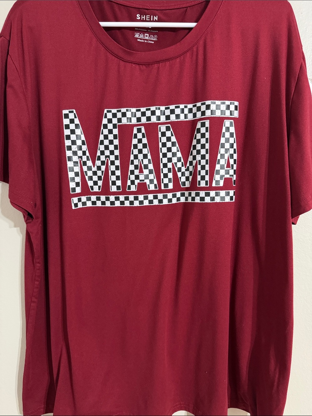SHEIN Maroon Checkerboard MAMA Tee